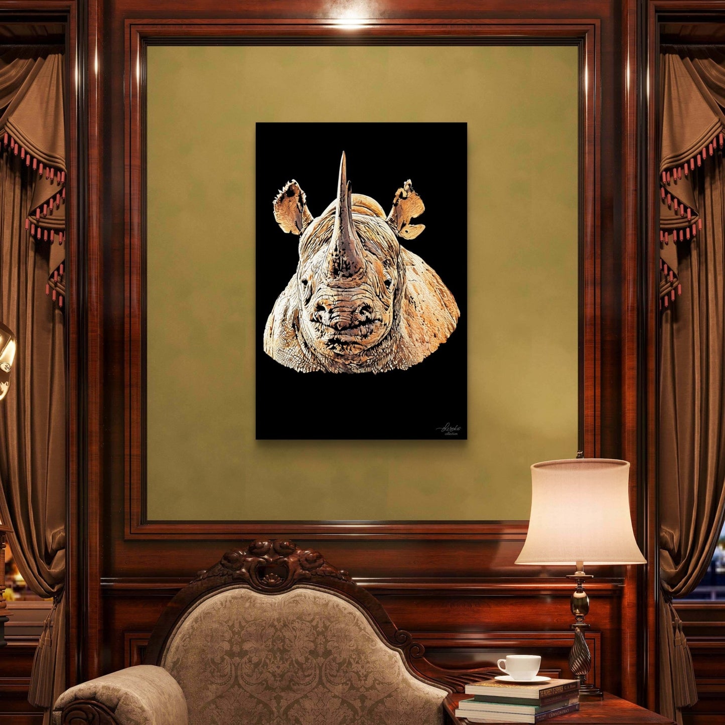 Rhino Satin Stretched Black Canvas Print II - HD Printing