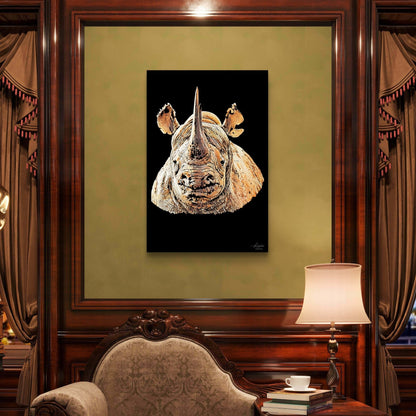Rhino Satin Stretched Black Canvas Print II - HD Printing