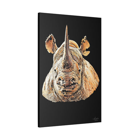 Rhino Satin Stretched Black Canvas Print II - HD Printing