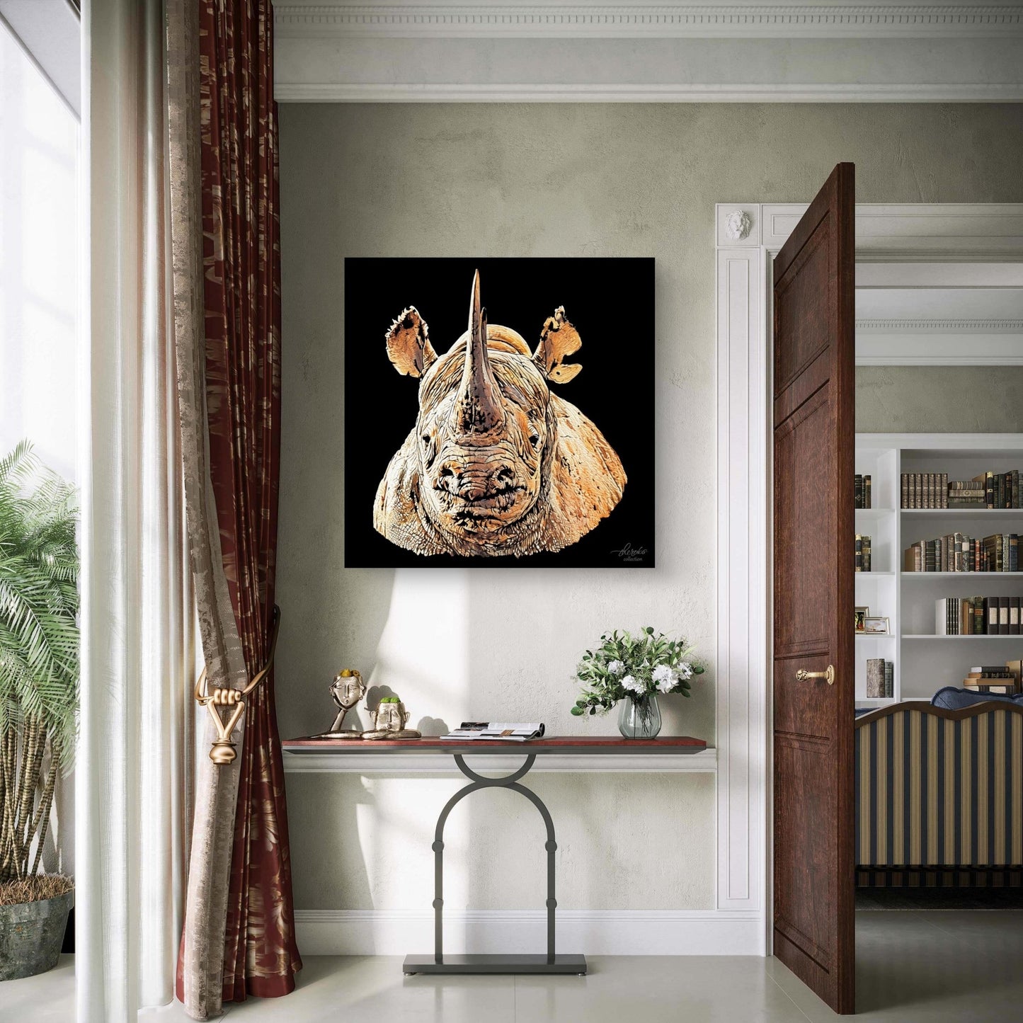 Rhino Satin Stretched Black Canvas Print II - HD Printing