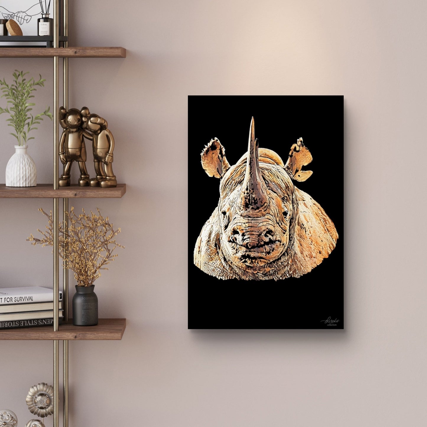 Rhino Satin Stretched Black Canvas Print II - HD Printing