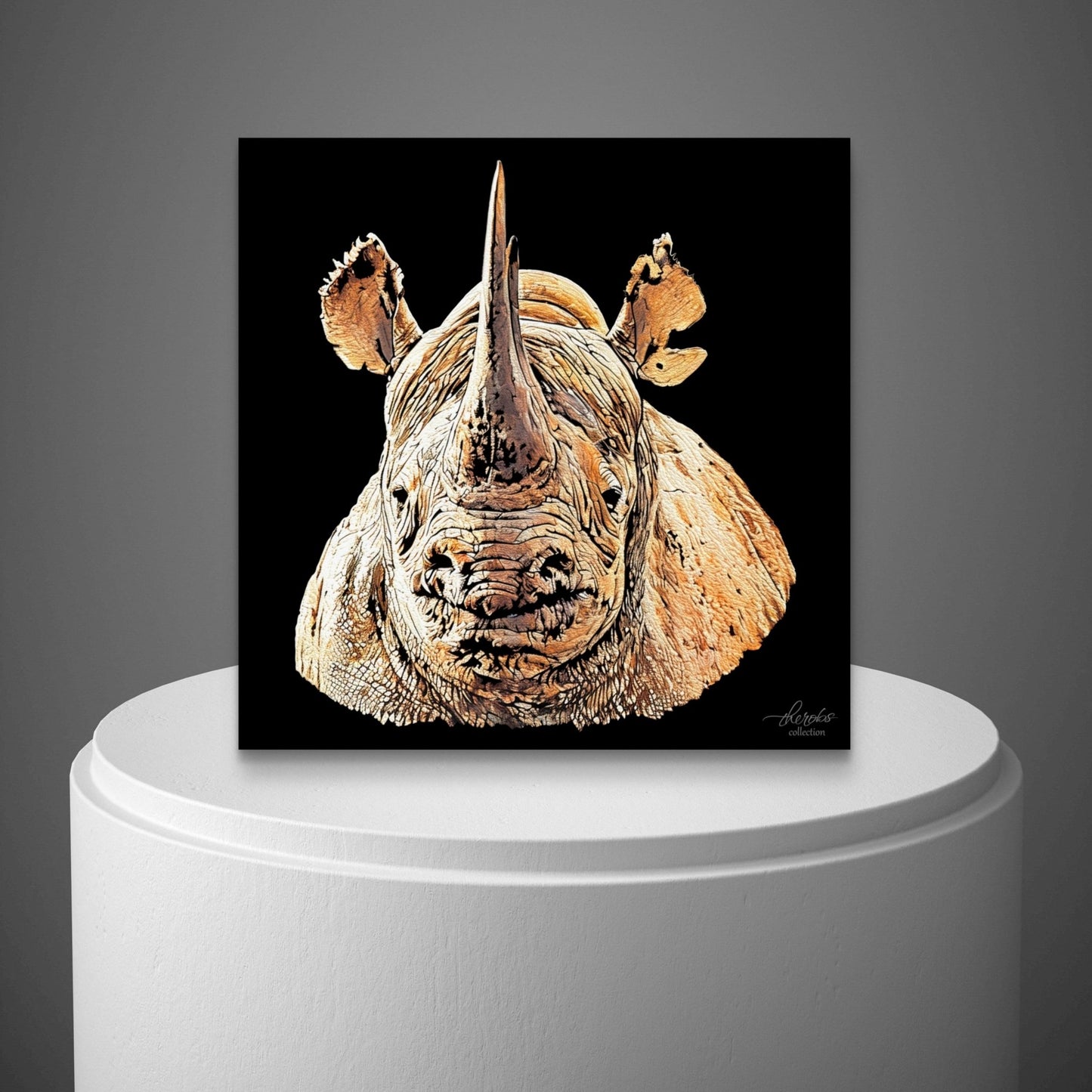 Rhino Satin Stretched Black Canvas Print II - HD Printing