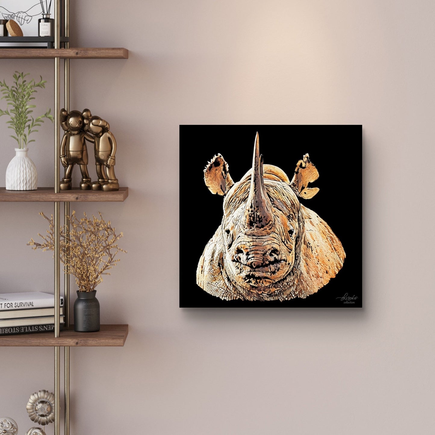 Rhino Satin Stretched Black Canvas Print II - HD Printing