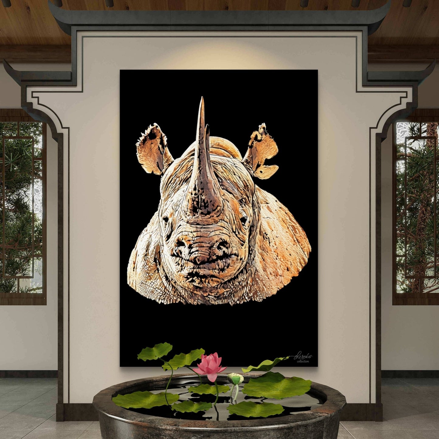 Rhino Satin Stretched Black Canvas Print II - HD Printing