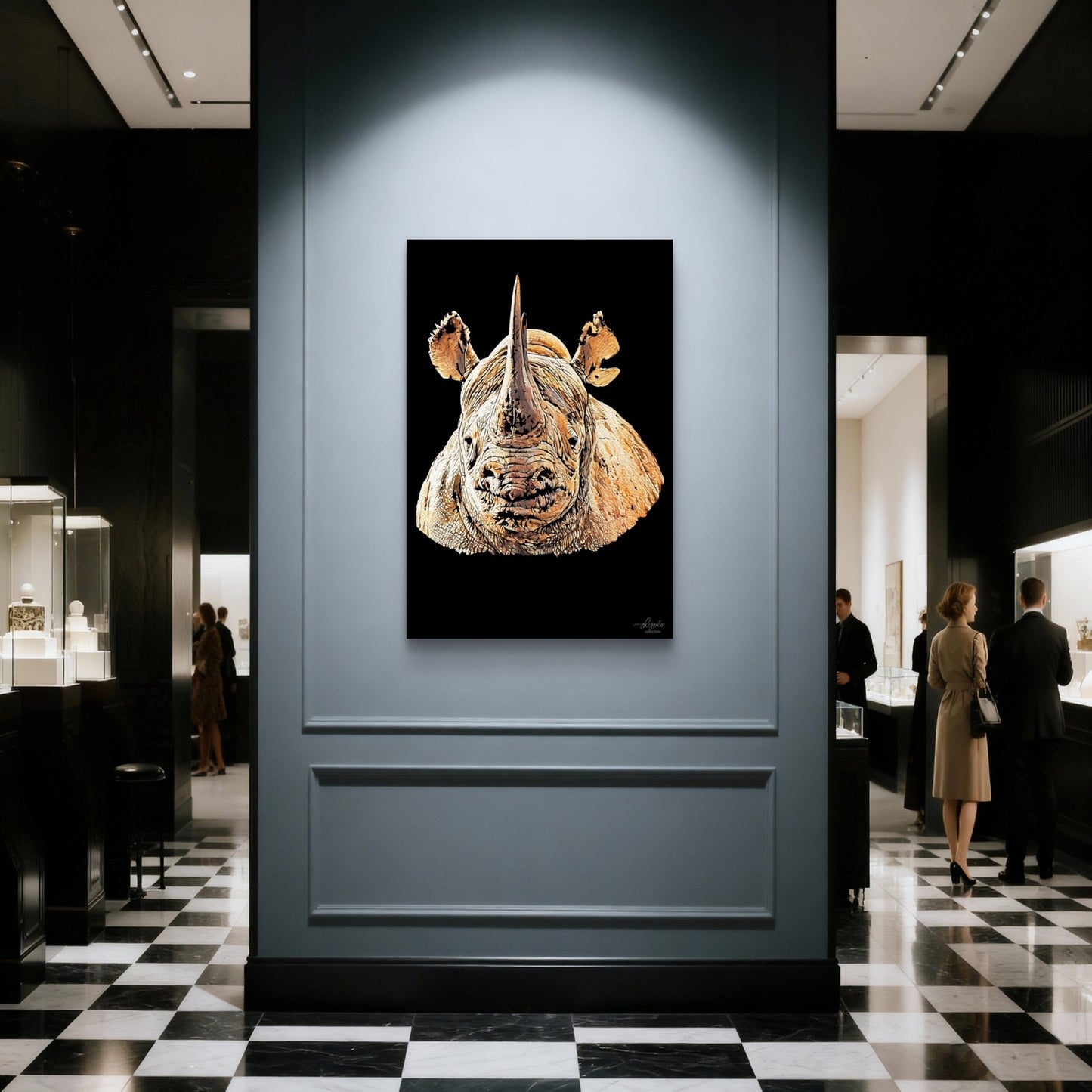 Rhino Satin Stretched Black Canvas Print II - HD Printing