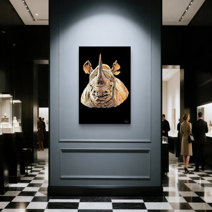 Rhino Satin Stretched Black Canvas Print II - HD Printing
