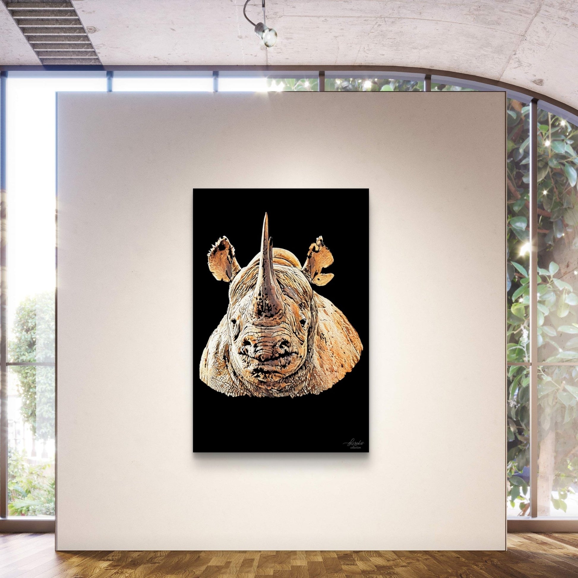 Rhino Satin Stretched Black Canvas Print II - HD Printing