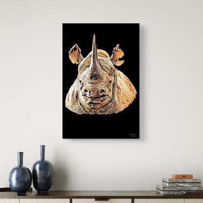 Rhino Satin Stretched Black Canvas Print II - HD Printing