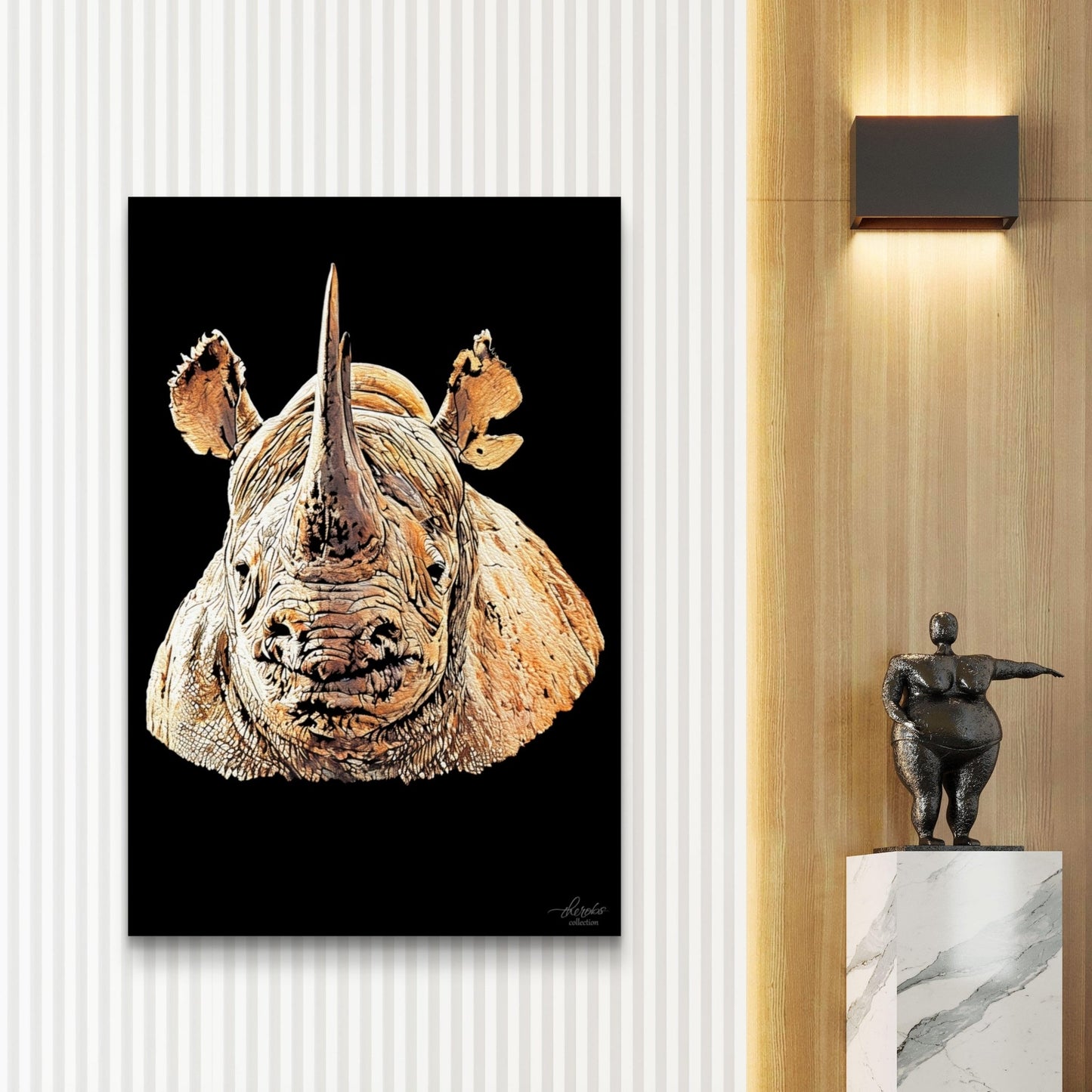 Rhino Satin Stretched Black Canvas Print II - HD Printing