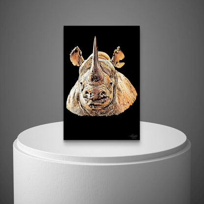 Rhino Satin Stretched Black Canvas Print II - HD Printing