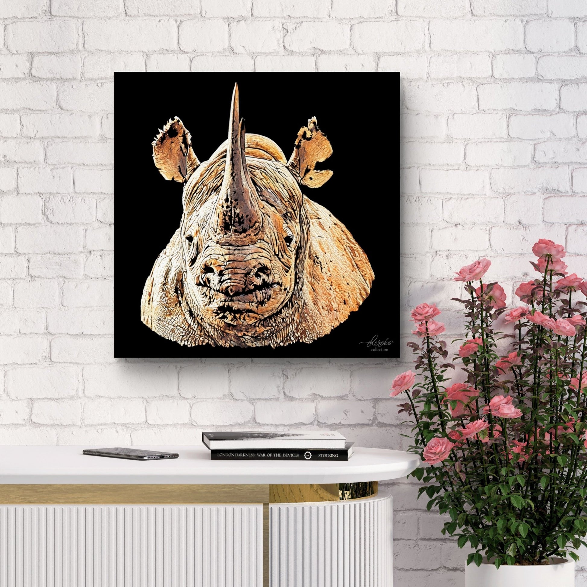 Rhino Satin Stretched Black Canvas Print II - HD Printing
