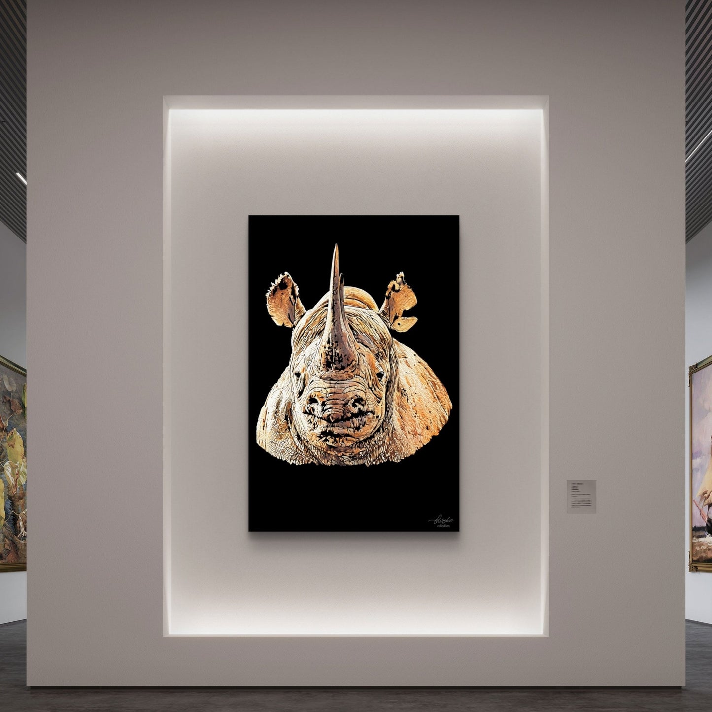 Rhino Satin Stretched Black Canvas Print II - HD Printing