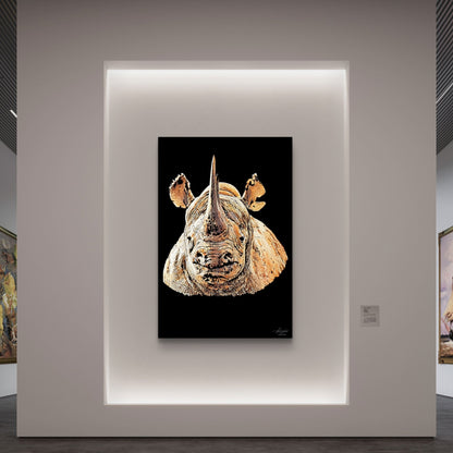 Rhino Satin Stretched Black Canvas Print II - HD Printing