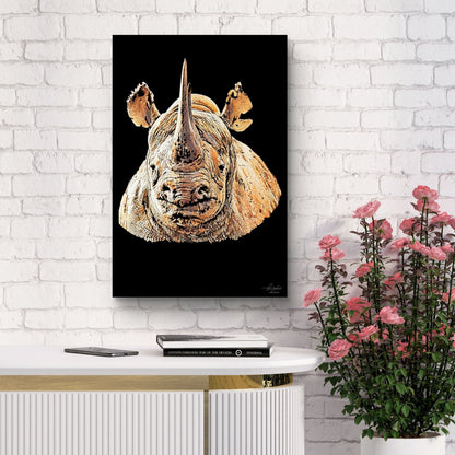 Rhino Satin Stretched Black Canvas Print II - HD Printing