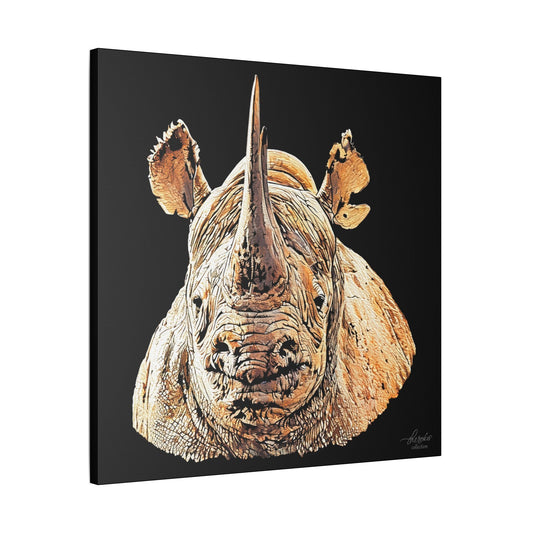 Rhino Satin Stretched Black Canvas Print II - HD Printing