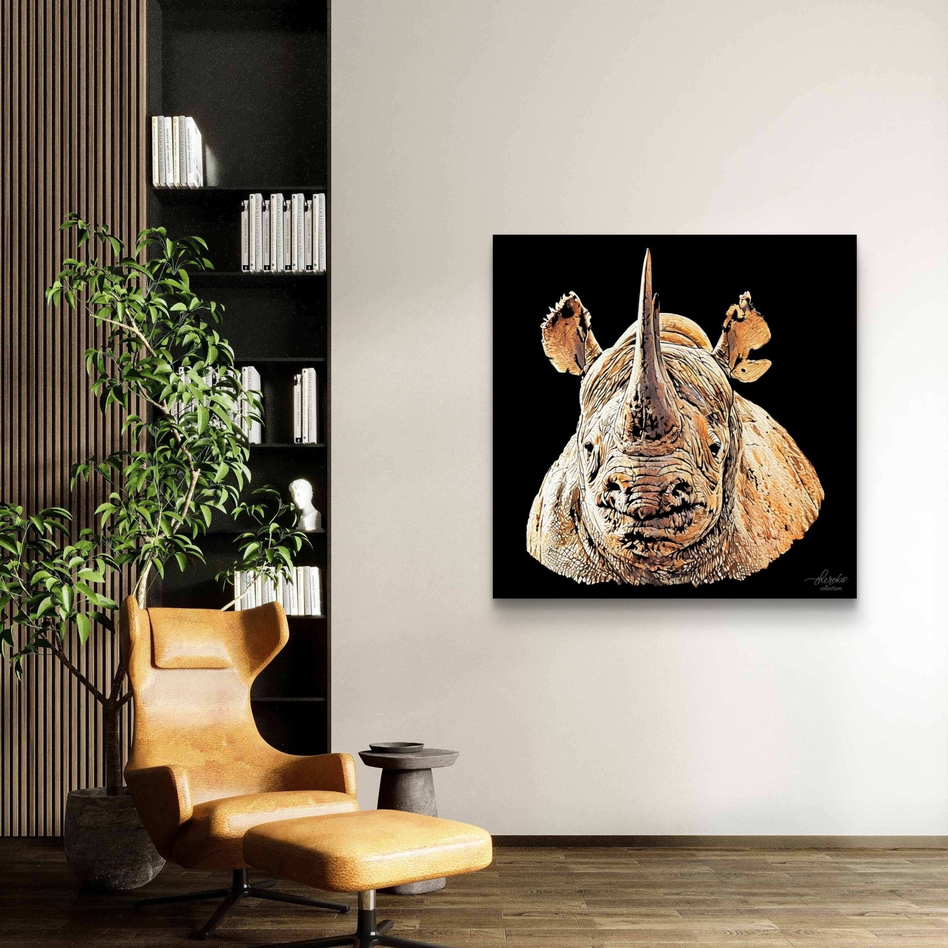 Rhino Satin Stretched Black Canvas Print II - HD Printing