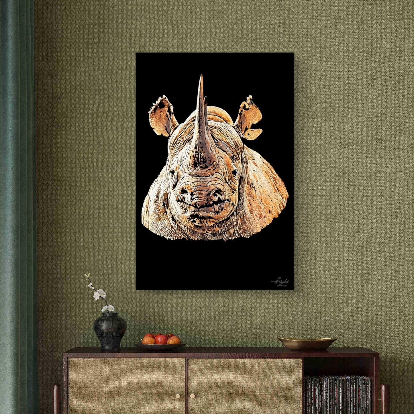 Rhino Satin Stretched Black Canvas Print II - HD Printing