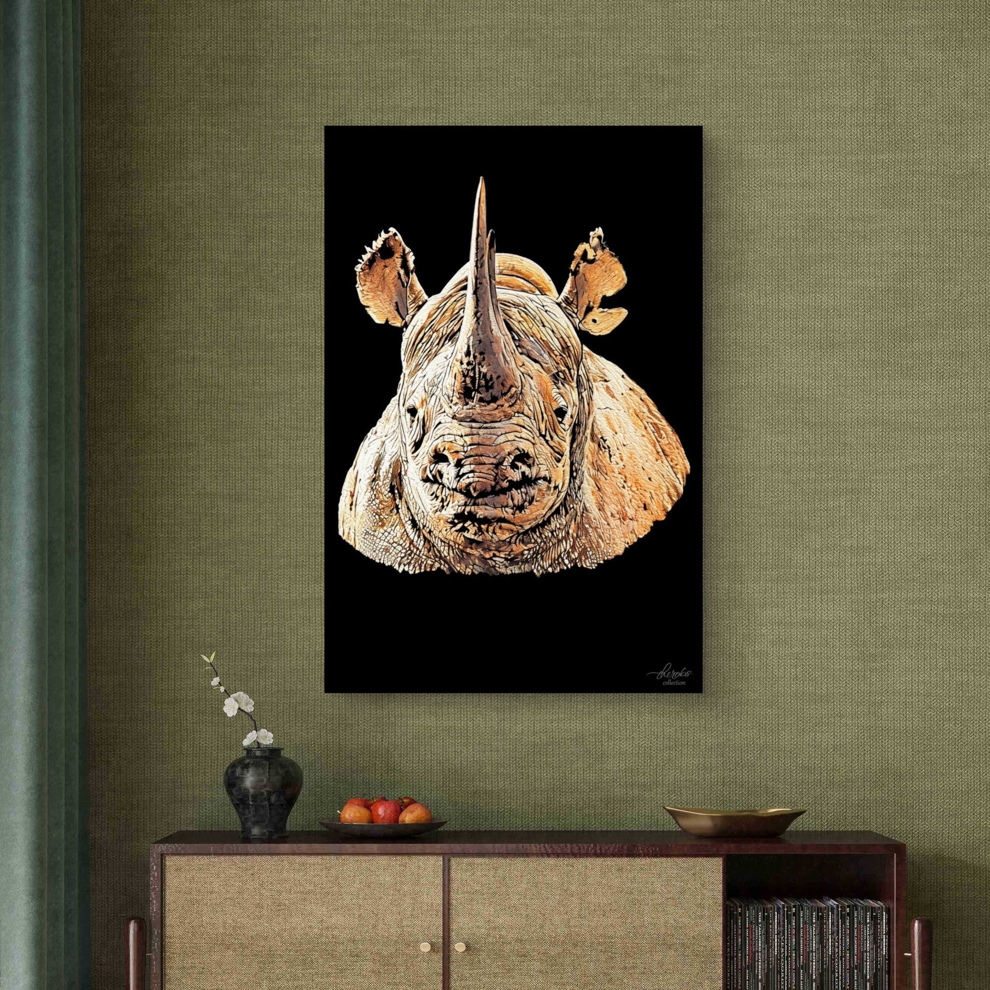 Rhino Satin Stretched Black Canvas Print II - HD Printing
