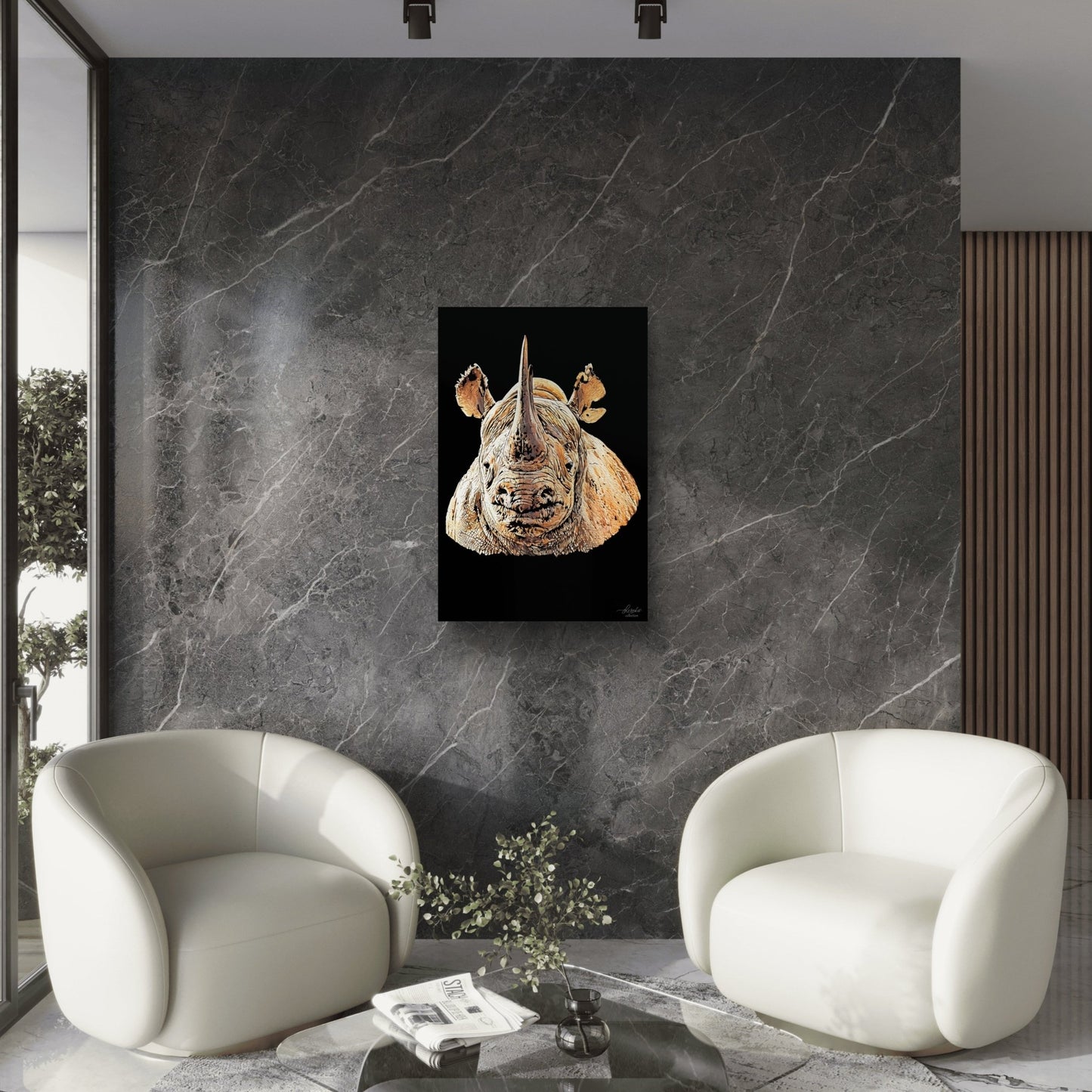 Rhino Satin Stretched Black Canvas Print II - HD Printing