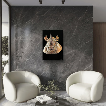 Rhino Satin Stretched Black Canvas Print II - HD Printing