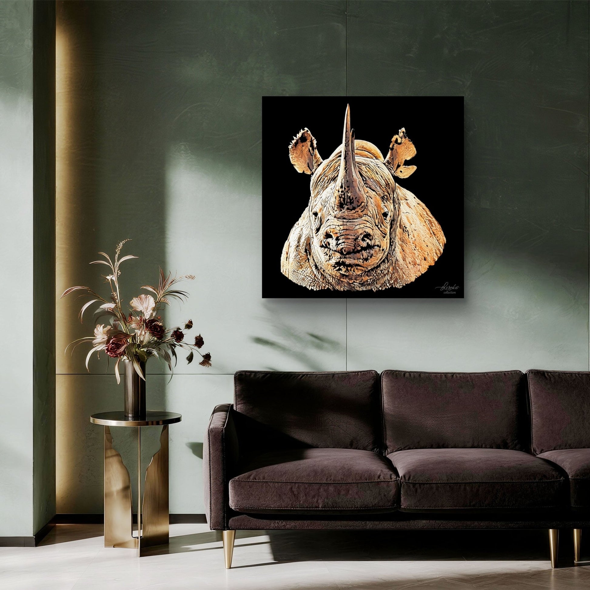 Rhino Satin Stretched Black Canvas Print II - HD Printing